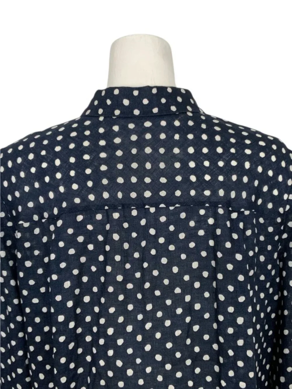 Lafayette 148 Linen Button Front Shirt L Blue Polka Dot - Picture 11 of 15